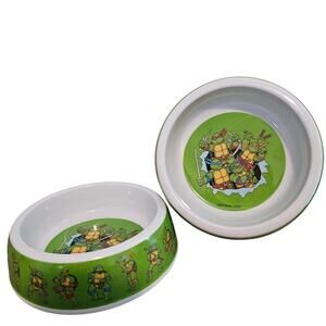 Nickelodeon Teenage Mutant Ninja Turtles Pet Bowls x2 Melamine Green Cartoon